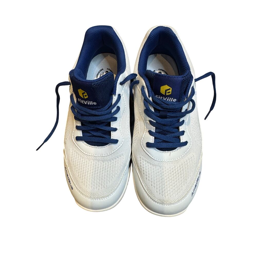 FitVille Amadeus White Blue Mesh Athletic Running Walking Shoes Mens 9EW